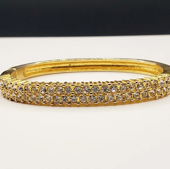 Rhinestone Row Bar Bangle Tennis Bracelet - Picture 2 of 10